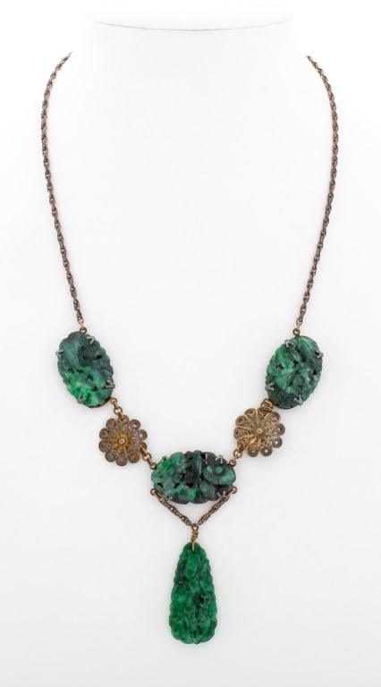 Antique Sterling Silver Carved Jade Necklace (1 of 6)