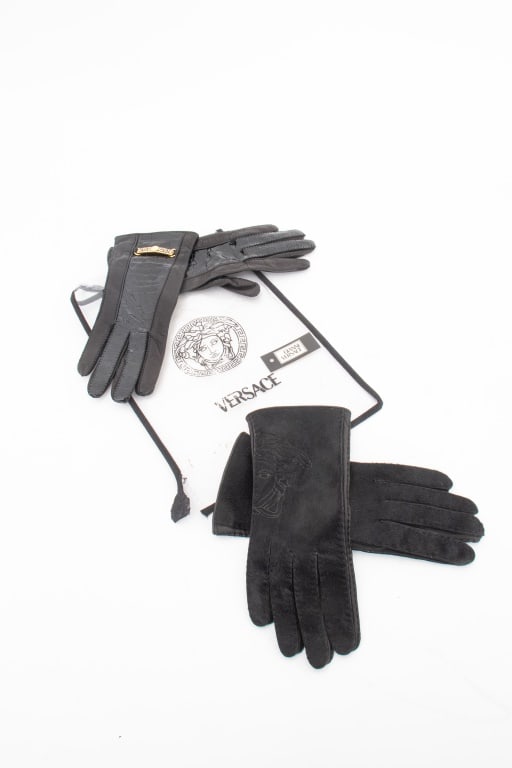 Versace Women's Black Leather Silk-Lined Gloves, 2 (1 of 14)