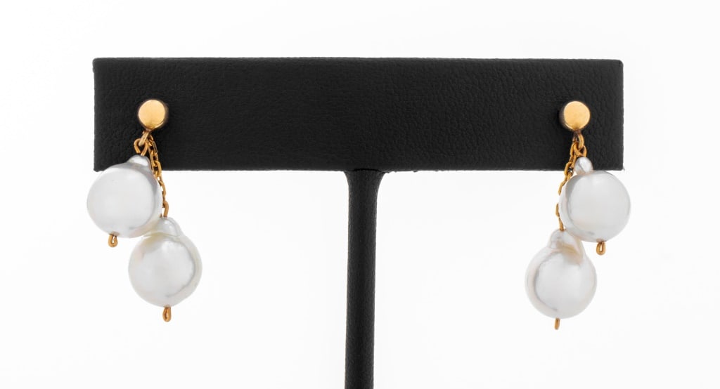 14K Yellow Gold Pearl Drop Earrings (1 of 4)