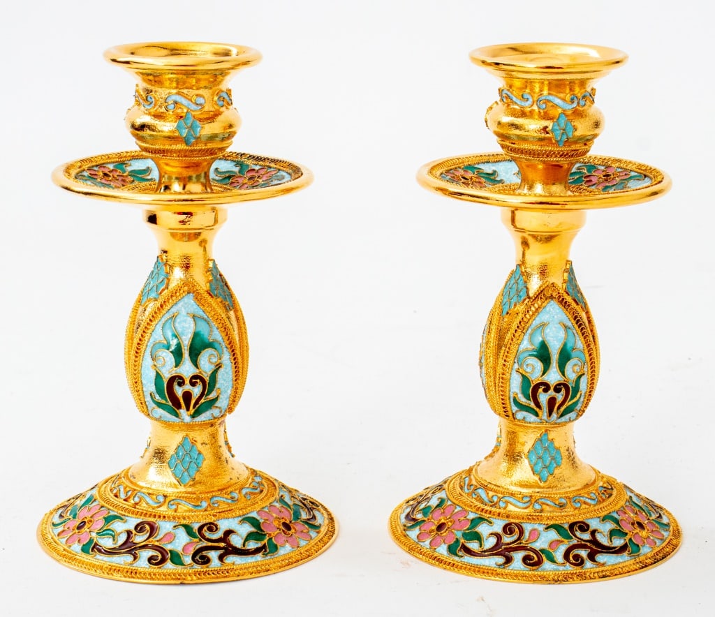 Sofrino Co. Russian Enamel Candlesticks, Pair (1 of 13)