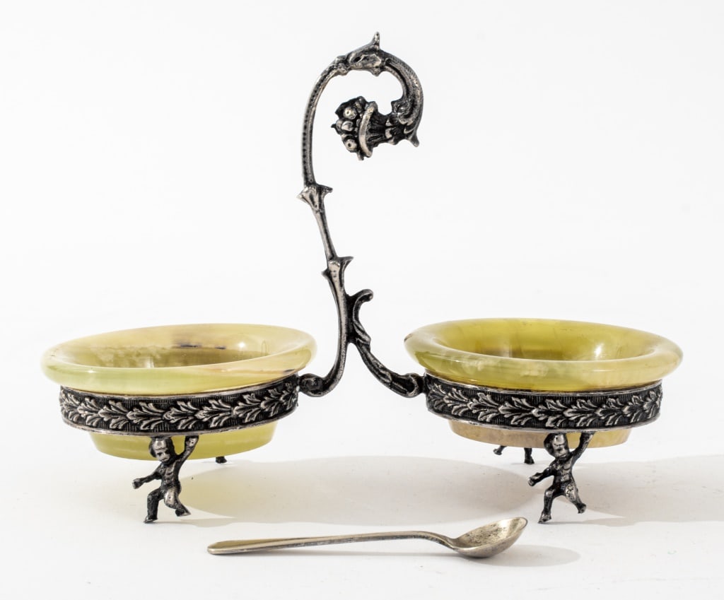 European Belle Epoque 800 Silver Onyx Salt Cellar (1 of 11)