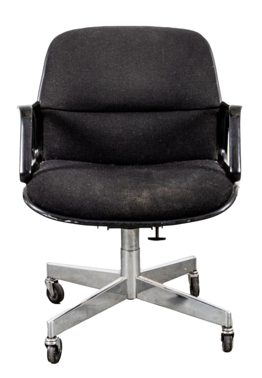 Charles Pollock for Knoll Office Armchair: Charles Pollock for Knoll Modern Office Armchair, upholstered in black and on casters. 33.5" H x 25" W x 24.5" D; seat: 17" H. Provenance: From a New York City Collection. Keywords: Designer, Furnitur
