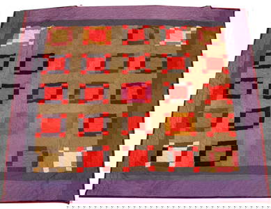 Amish Square Pattern Cotton Quilt, 20th C.