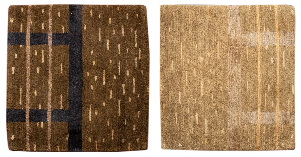 David Shaw Nicholls Wool & Silk Rugs, 2: Two David Shaw Nicholls (Scottish, b. 1964) Hand-Knotted Wool and Silk Rugs, including: "Tzar-II/ Chestnut" , both with "Nicholls" black cloth label to reverse. Larger: 2.5' L x 1' 11" W. Provenance: