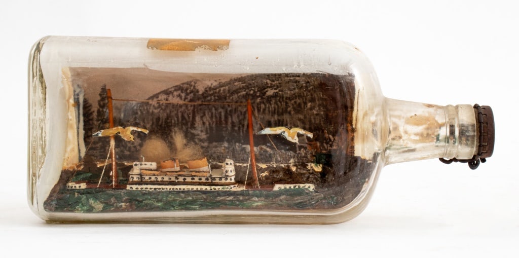 Ceramic and Wood Ship in a Bottle, ca. 1920 (1 of 7)