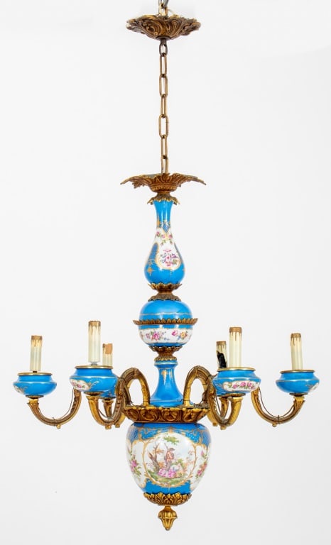 Belle Epoque Sevres Ormolu Porcelain Chandelier (1 of 14)