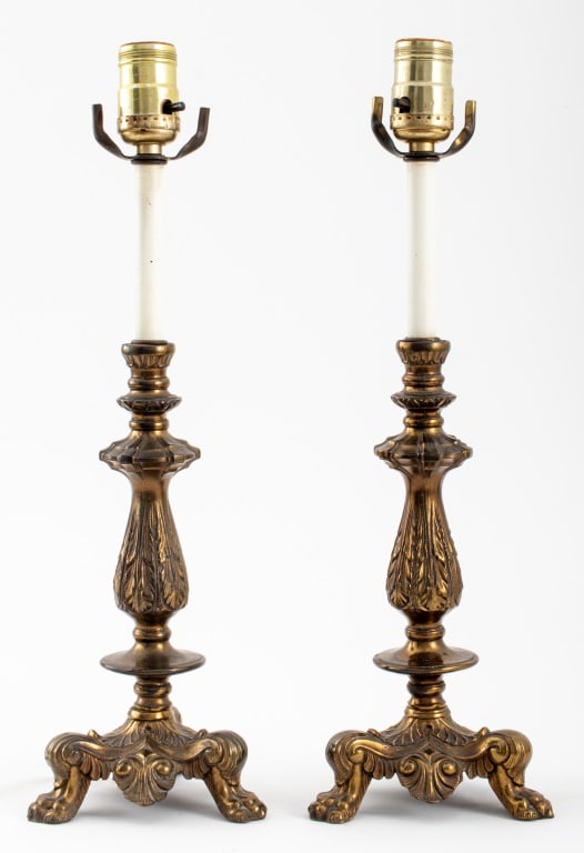 Brass Candlestick Holders Mounted as Lamps, Pair (1 of 8)