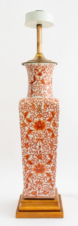 Chinese Orange & White Porcelain Table Lamp (1 of 11)