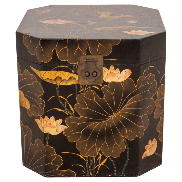 Japanese Lotus Motif Painted Storage Box (1 of 10)