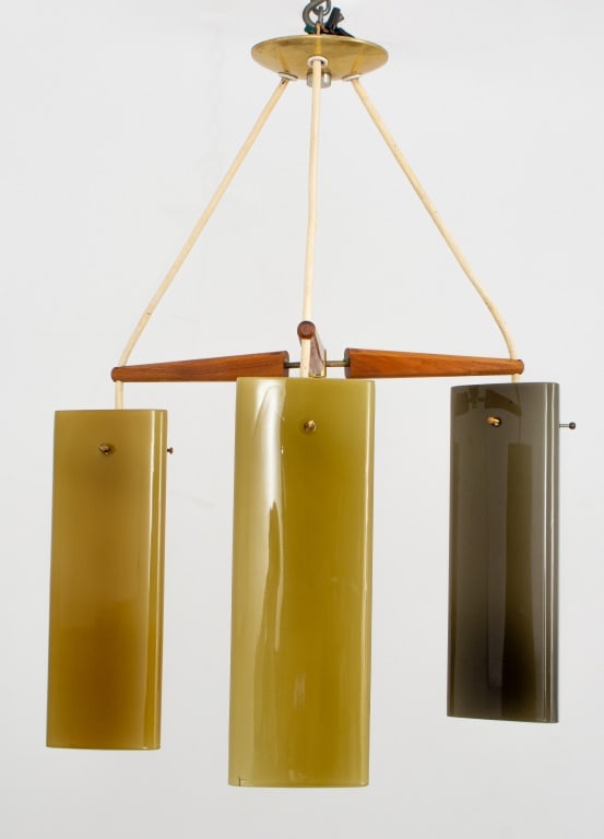 Danish Teak and Glass Three-Light Chandelier (1 of 8)