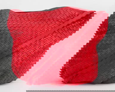 Bottega Veneta Red Intrecciato Leather Handbag: Bottega Veneta Red Intrecciato Leather Handbag, "Bottega Veneta / Made in Italy" plaque label inside, together with dust bag. Bag: 13" H x 14" W x 4.5" D. Provenance: From a 575 Park Avenue Estate.