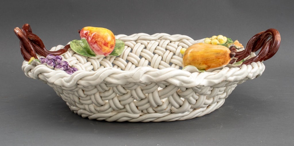 Italian Faenza Two Handled Basket with Fruit (1 of 7)