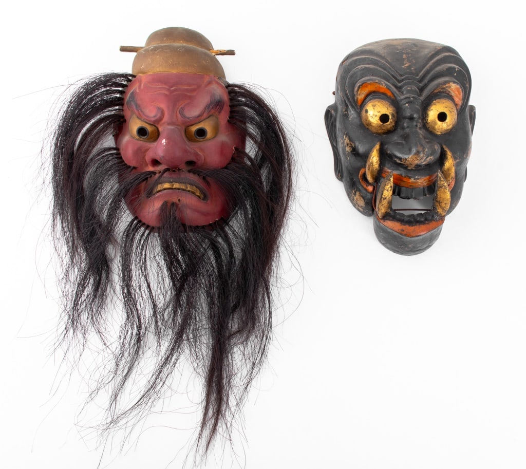 Japanese Tengu and Bugaku Painted Masks, Pair (1 of 8)