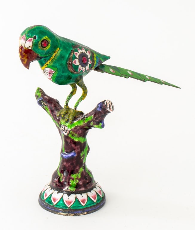 Indian Mughal Style Enameled Silver Bird (1 of 8)