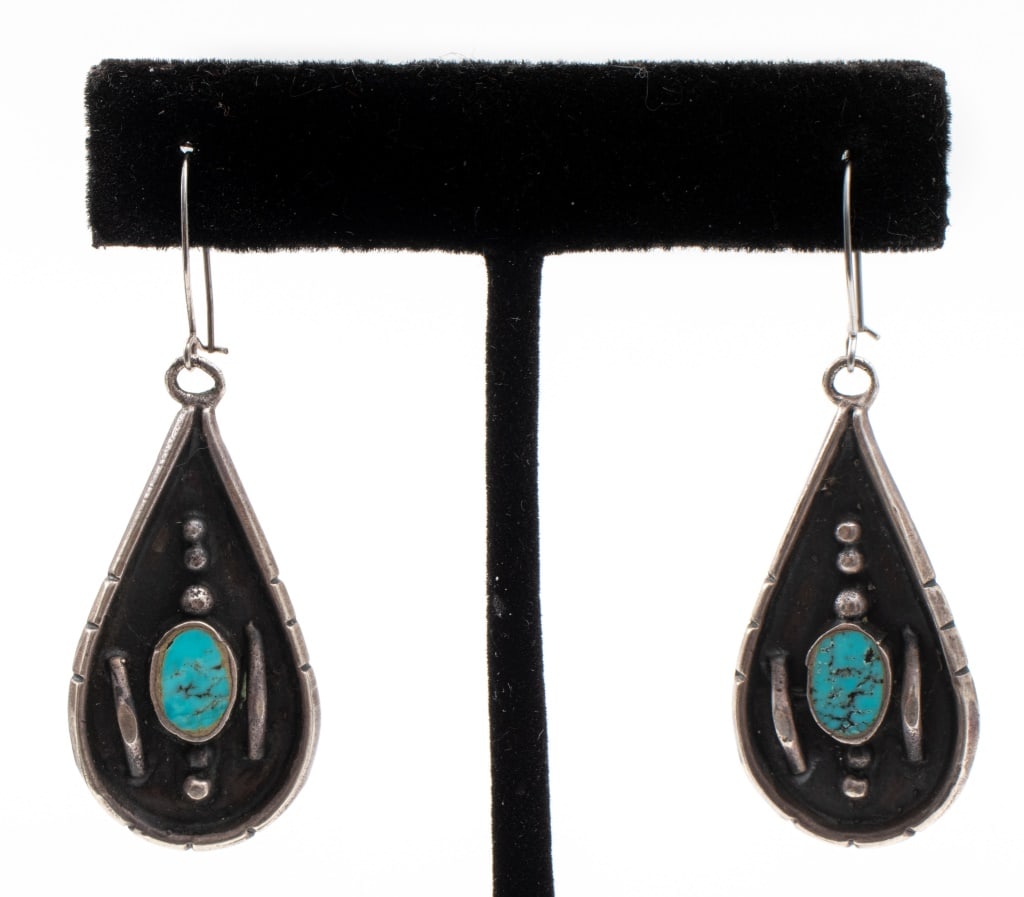Native American Silver Turquoise Drop Earrings (1 of 4)