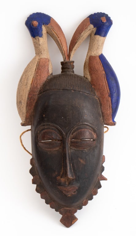African Baule Carved Wood Mask with Birds (1 of 5)