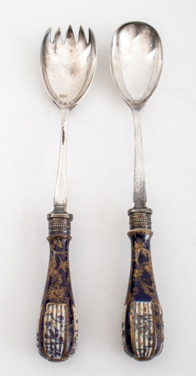 Sheffield Silver Plate Imari Salad Servers, Pair (1 of 8)
