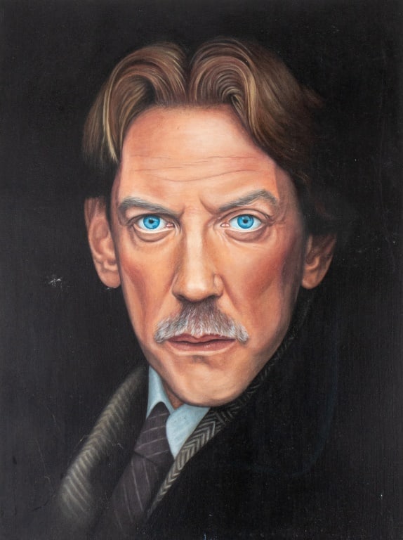 Michelle Manley "Donald Sutherland" Acrylic: Michelle Manley (American, XX), "Donald Sutherland", Acrylic on Panel, 2012, signed, dated, and titled to verso. 16" H x 12" W. Provenance: From an East Village Estate. Keywords: Portrait, Portraiture
