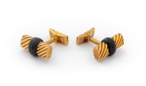 Van Cleef & Arpels 18K Yellow Gold Onyx Cufflinks