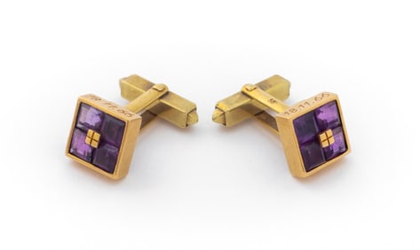 14K Yellow Gold Invisible Set Amethyst Cufflinks