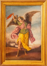 Cuzco School Style Archangel Zadkiel Oil on Canvas