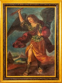 Cuzco School Style Archangel Zadkiel Oil on Canvas