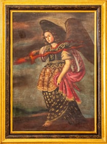 Cuzco School Style Archangel Uriel Oil on Canvas