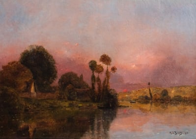 Jacques Henri Delpy Sunset Landscape Oil on Canvas