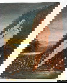 French School Nude Woman Oil on Board, 19th C.