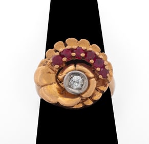 14K Rose Gold & White Gold Ruby Diamond Ring