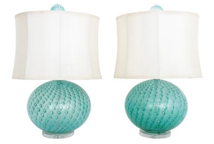 Venetian Murano Glass Table Lamps, Pair