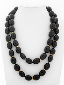 Black Onyx Bead Necklace 14K Rondelles & Clasp
