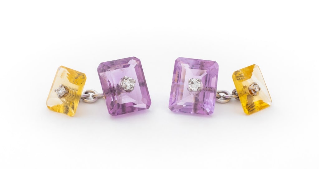 18K White Gold Amethyst Citrine Diamond Cufflinks (1 of 5)
