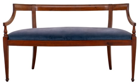 Italian Blue Wool Upholstered Walnut Settee