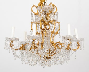 Louis XV Style Gilt Metal 6-Arm Crystal Chandelier