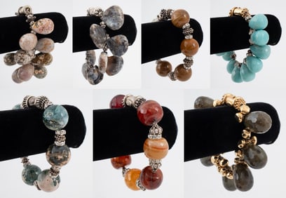 Rocke Gem-Set Hardstone Silver Bracelets, 7