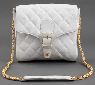 Chanel Quilted White Leather Handbag, 1980s