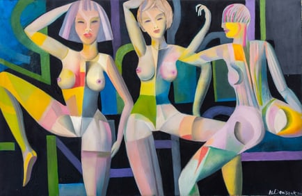 Nikita Denisenkov 3 Nude Women Oil on Canvas