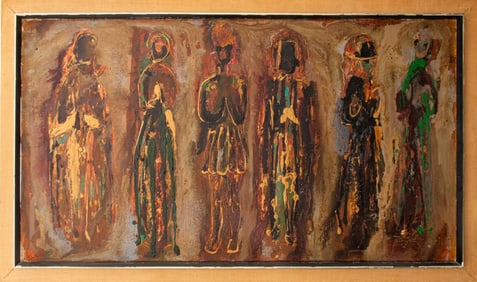 Abstract Figural Scene Mixed Media, 20th C.