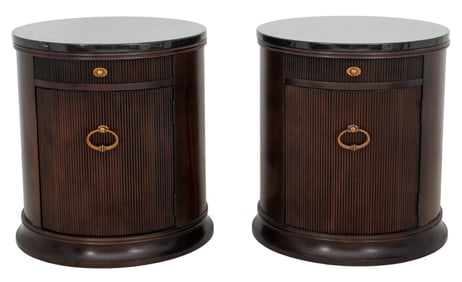 Bernhardt Marble Top Mahogany Side Tables, Pair