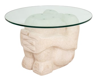 Jose de Creeft Style Carved Travertine Low Table