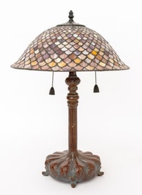 Art Nouveau Style Slag Glass Table Lamp