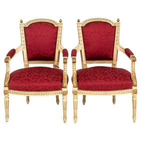 Louis XVI Style Gold & White Painted Fauteuils, 2