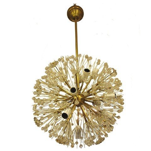 Mid Century Acrylic Sputnik Chandelier E. Stejnar: A vintage sputnik or starburst chandelier in brass with clear acrylic accents by Emil Stejnar, Austria, 1960s. Dimensions: 22" diameter