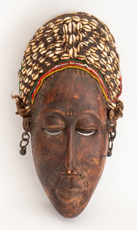 African Carved Wood and Cowry Shell Mask (1 of 6)