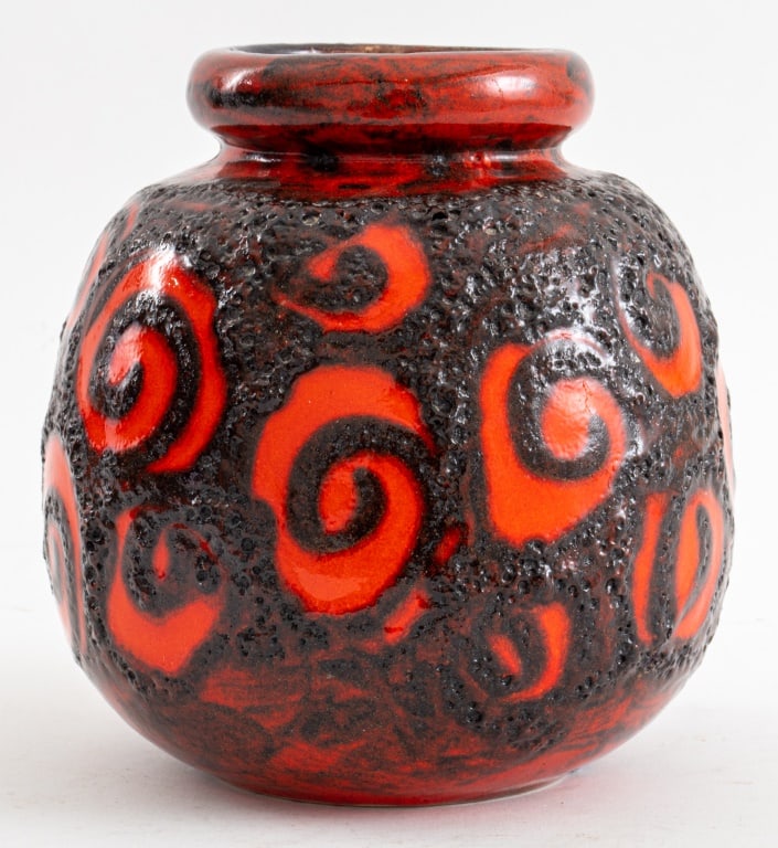 Scheurich Keramik Fat Lava Vase: Scheurich Keramik West German "Fat Lava" Vase, glazed in red and black, the underside with in cast "W. Germany / 284-19" marks. 7.75" H x 7" Diameter. Provenance: Property from the West Village, New Y
