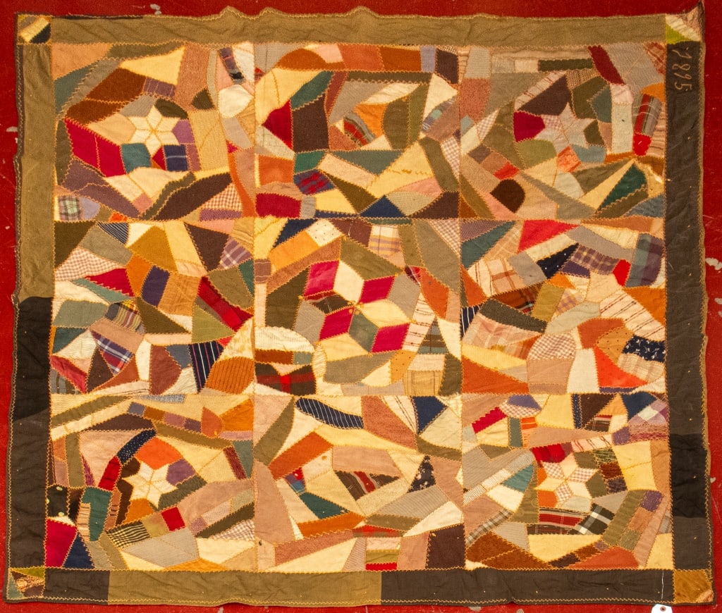 Cotton and Silk Patchwork Crazy Quilt, 1895 (1 of 7)
