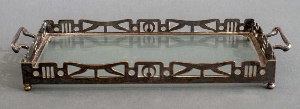 Art Nouveau Silver Plate and Glass Serving Tray (1 of 7)