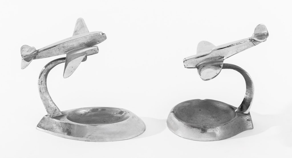 Art Deco Chrome Airplane Motif Ashtrays, 2 (1 of 7)