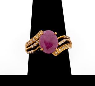 14K Yellow Gold Ruby Diamond Ring